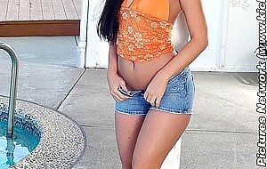Brunette Chick Luscious Lopez Bares Her Babe, Latina, Milf, Pool, Shorts